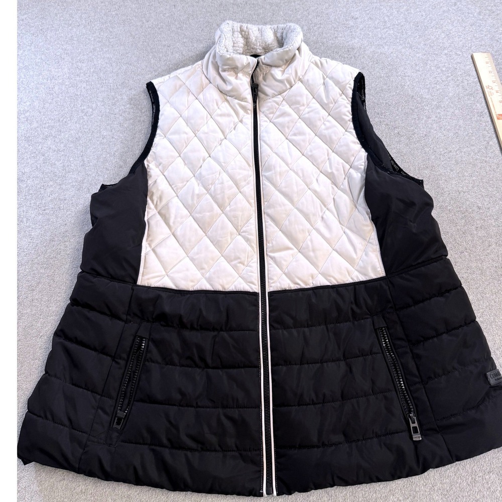 Calvin Klein Performance Puffer Vest Womens XL Black White Quilted Sherpa Collar